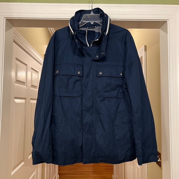 NWOT Men's Cole Haan Military Oxford Jacket w/ Hidden Hood Navy Blue Size MEDIUM - Picture 5 of 11